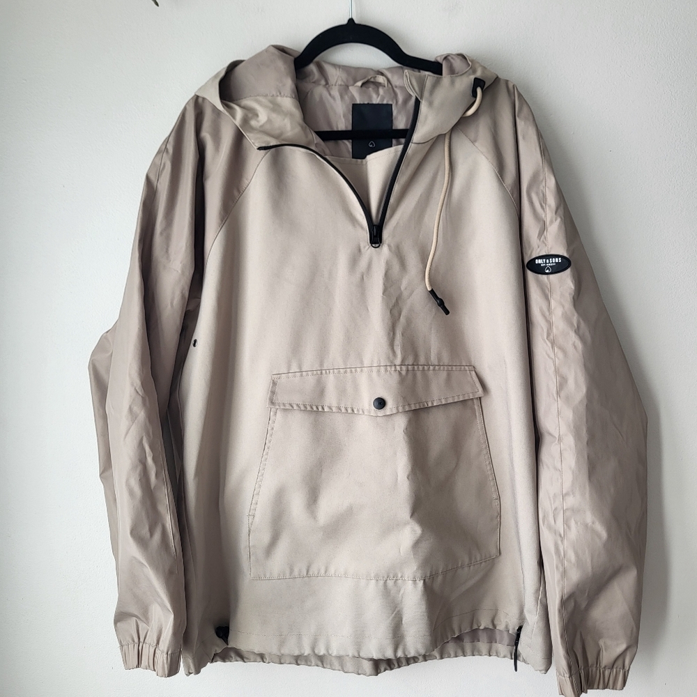 ONLY & SONS Tan Pull Over Hooded Lightweight Windbreaker Outdoor Casual Jacket